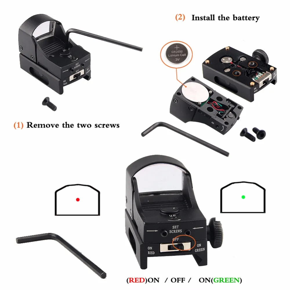 Hunting Mini Red Green Dot Scope Reflex Sight With OnOff Switch For Tactical Airsoft Shooting RL5-0006-9