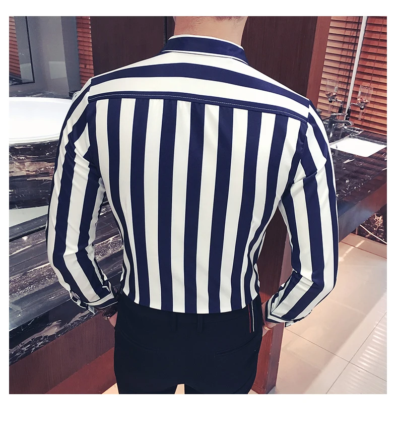 Корейская полосатая рубашка мужская темно-синяя черная красная полосатая рубашка мужская рубашка с длинным рукавом на пуговицах мужская блуза camicia uomo размера плюс 5xl