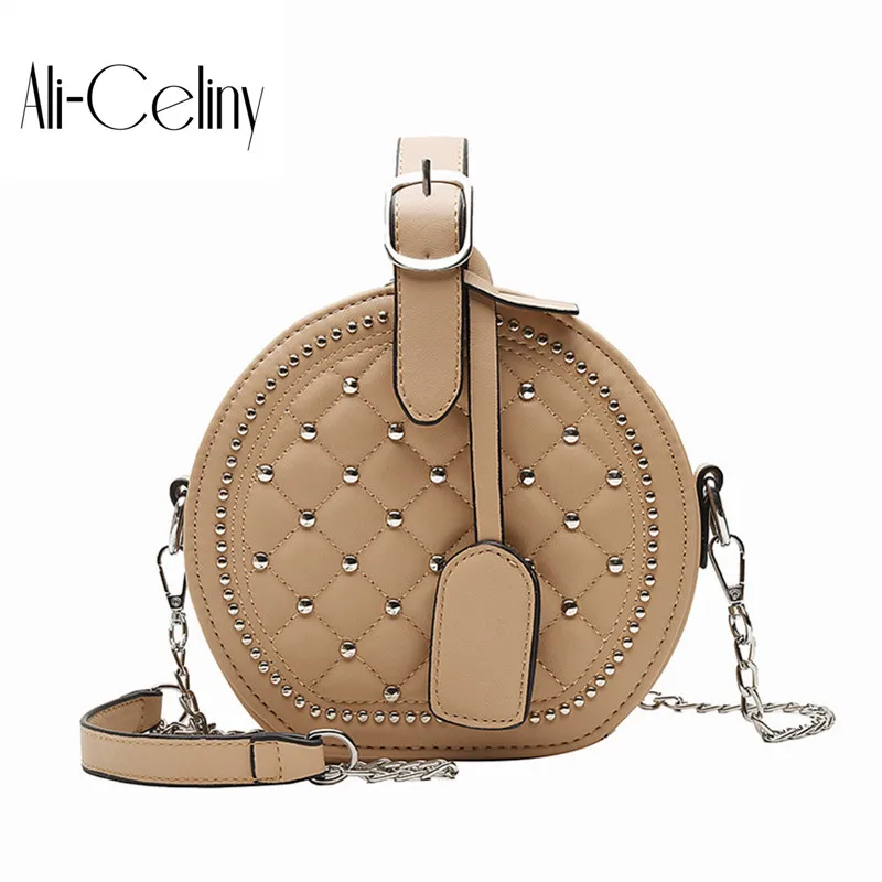 

Brand Women Designer Bag PU Handbags Women's Bag Rivet Small Round Moisture Hand-held Slanting Bag Baitie Single Shoulder Bag