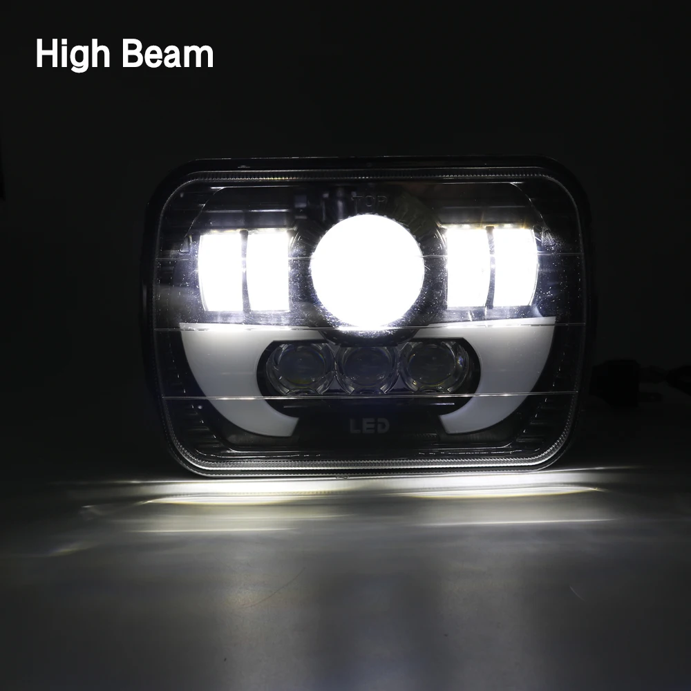 2pcs 5x7 7x6 Inch Angel Eyes DRL H4 LED Square Headlight For Jeep Wrangler YJ Cherokee XJ Led Rectangle Headlamp Hi  Lo Beam (25)