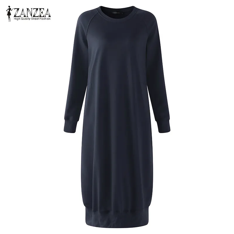 2017 ZANZEA Autumn Women O Neck Long Sleeve Pockets Solid