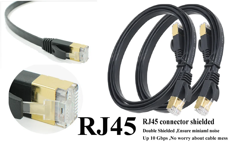 Black Cat 7 Flat Ethernet Cable Cat7 Network Patch Cable RJ45 Shielded (SSTP) Lan Cable CAT7 CAT 7 Cable 36.510152550100ft (2)