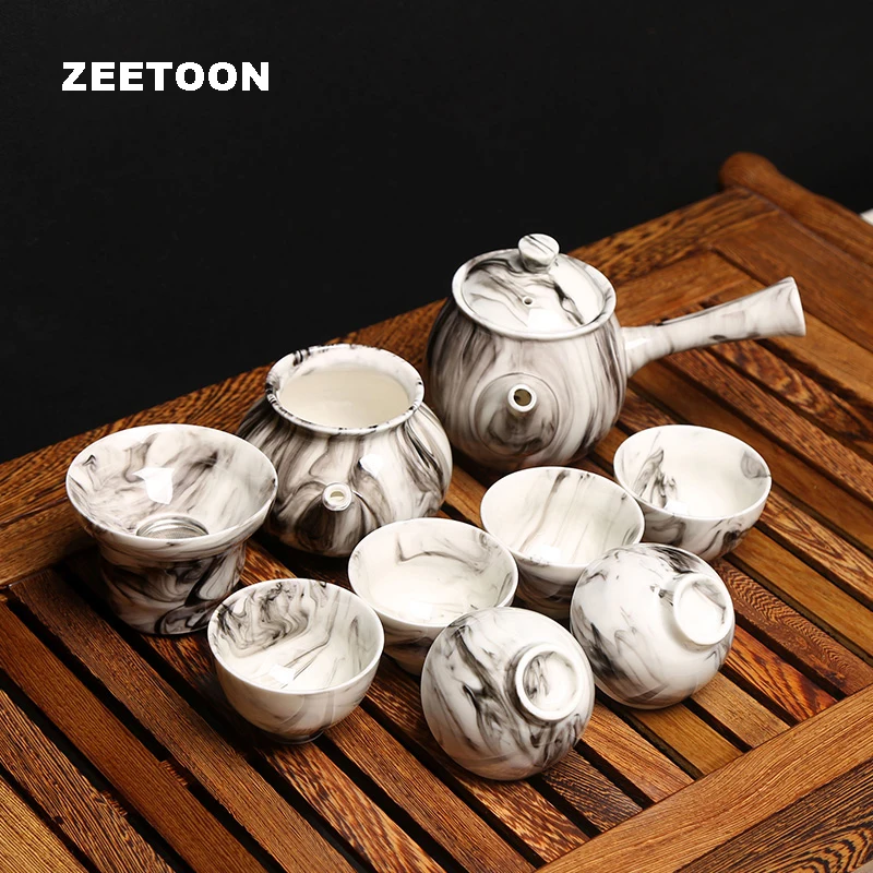 Zen Japanese Style Hand Painted Ink and Wash Porcelain Kung Fu Tea Set Teapot Teacup Fair Cup Strainer Creative Home Decor | Дом и сад