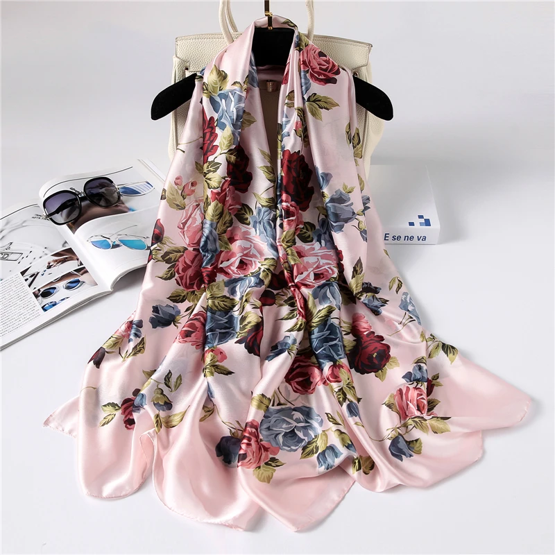 Роскошный брендовый женский шарф модный Шелковый шарф с принтом шали и палантины летняя накидка для пляжа бандана женский платок большой размер - Цвет: FS75 pink