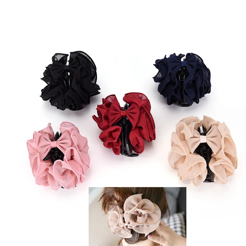 black head scarf New Arrival 1Pc Women Chiffon Rose Flower Hair Claw Bow Jaw Clip Barrette Headwear head wrap for women