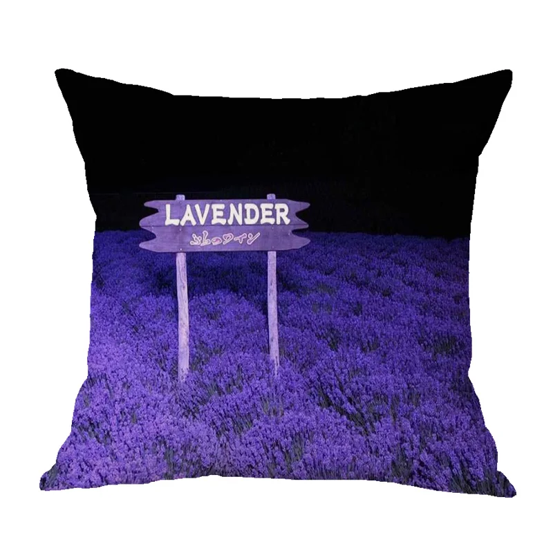 

NEW 2018 Outdoor Plants Lavender Cushion Cover Purple Flowers Garden Decoration Soft Plush Square Pillow Case Headrest For Home