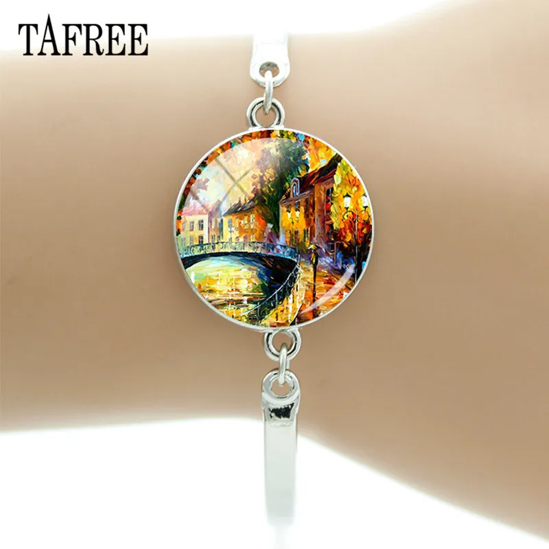 

TAFREE Acrtylic Handpainted Oil Painting Bracelets Charm Cuff Bracelets Bangles Glass Gems Painting by numbers Art Jewelry PT51