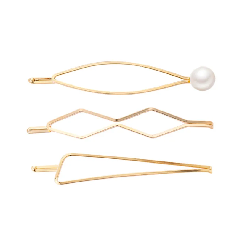 Kymyad 3Pcs/ Set Korea Fashion Metal Hairpins Imitiation Pearl Beads Hair Clips Bobby Pin Barrette Hairpin Hair Accessories - Metal color: 9