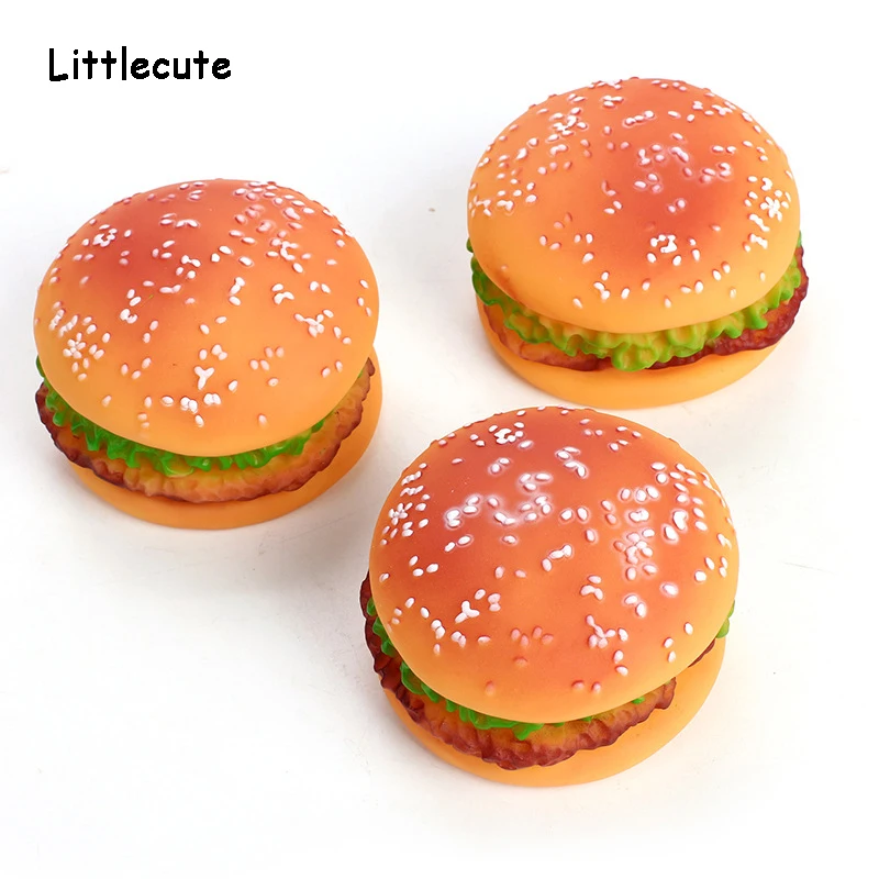 

Pet Dog Toys Funny Hamburger Shaped Sound Squeak Chew Toy For Small Large Dog Cat Food Grade Silicone Training Playing Chewing