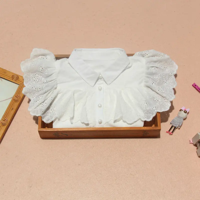 Блузка для девочек-подростков; Осенняя рубашка с длинными рукавами; топы и блузки для девочек; хлопковая одежда с оборками для девочек; детские белые рубашки; JW3904 - Цвет: white girls shirts