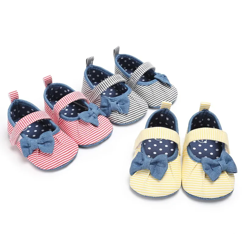 Мода для маленьких девочек принцессы обувь лук в полоску Детская обувь Детские кроссовки для новорождённых 0-18 месяцев S2
