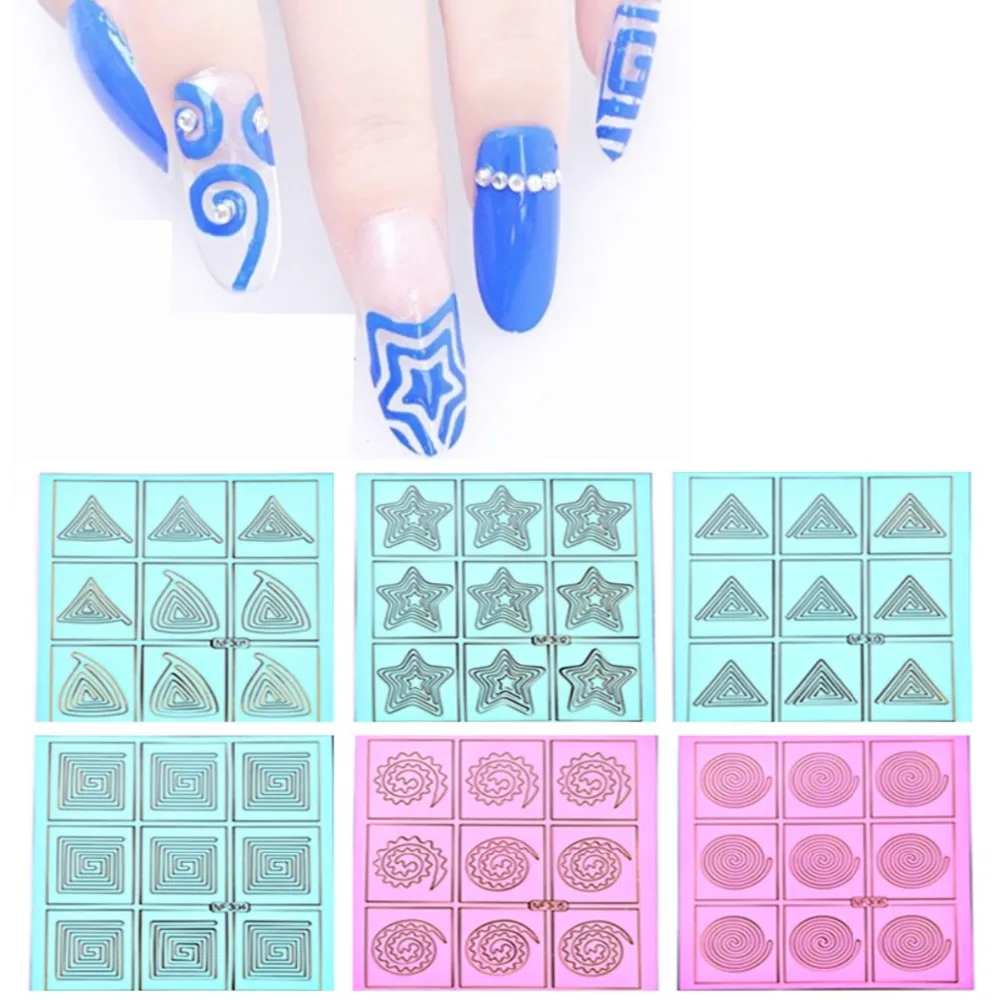 12Pcs/lot Reusable Stamping Nail Art Hollow Templates Stencils Stickers