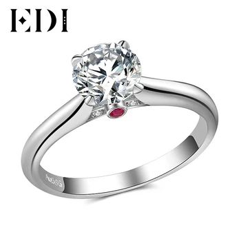 

EDI Solitaire Ruby 1CT Brilliant Moissanite Diamond Wedding Rings For Women 14k 585 White Gold Engagement Bands Fine Jewelry