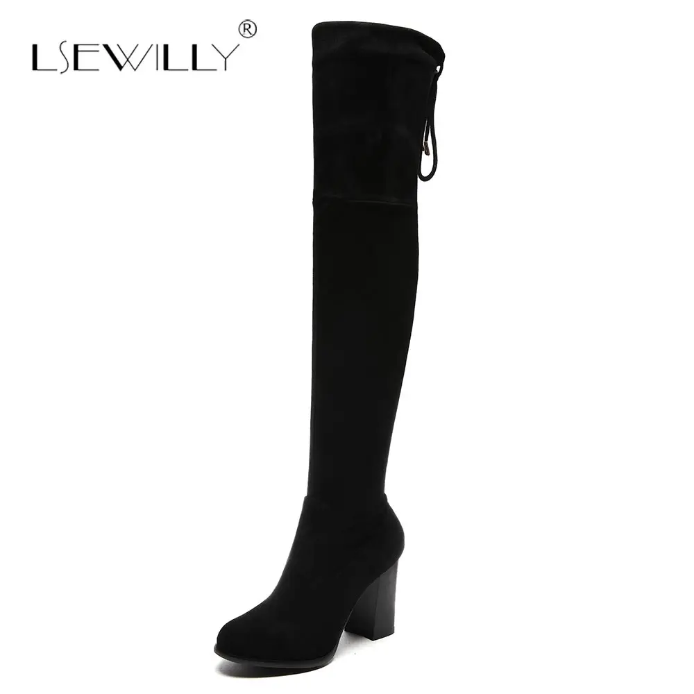 

Lsewilly Winter Boots Round Toe Fashion Over The Knee Boots For Women Brand Designer Thick Heel Long Short Boots Size 34-48 S677