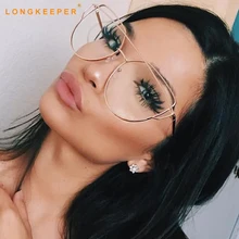 Очки, Золотая оправа, очки с прозрачными линзами, оправа для женщин, оптические очки кошачий глаз, очки для женщин, longkepper