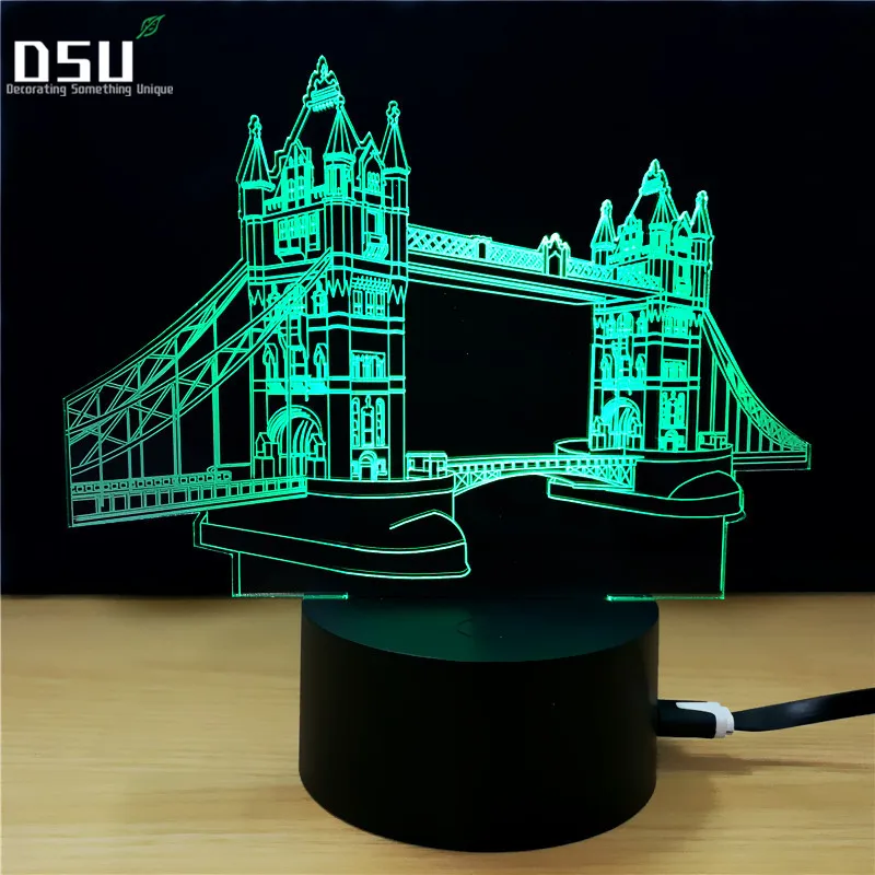 

3D Tower Bridge Shape LED Lampara Night Light Usb Colorful Visual Building Table Lamp Bedroom Bedside Sleep Light Decor