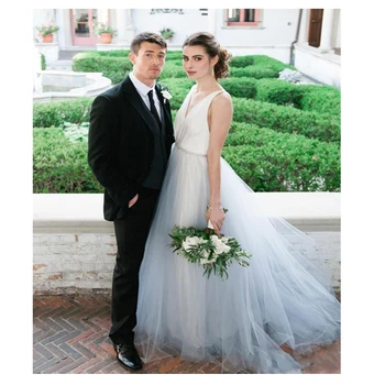 

Elegant new Spaghetti Strap Beach Wedding Dresses Vestido Noiva Praia Elegant tulle Casamento Bridal Gowns Custom Made