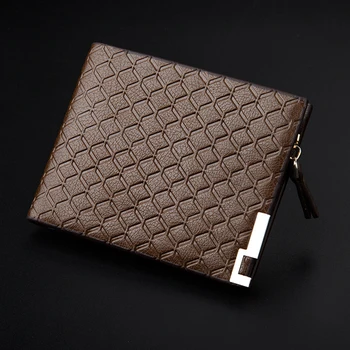 

Small Money Coin Synthetic Leather Bifold Embossed Purse Slim Zipper Luxury Men Wallet Casual Soft Credit Card Holder Short