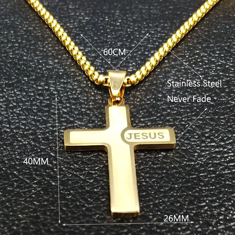 Acquista Collana a catena in acciaio inossidabile con ciondolo croce Gesù color oro per donna uomo regalo di gioielli Christain dal design classico in Italia a partire da 23