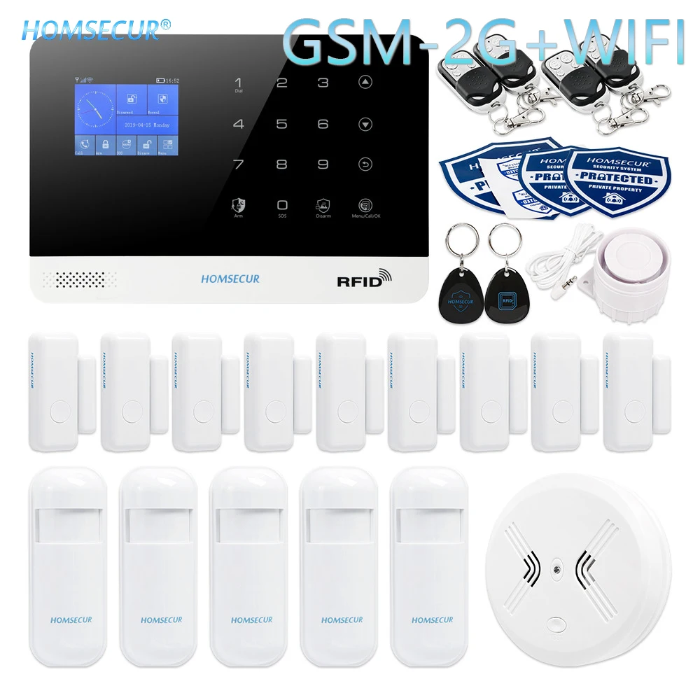 

HOMSECUR Wireless GSM/2G RFID WIFI SMS Autodial Burglar Intruder Alarm System (EN/DE/ES/RU/FR/PL/PT/IT Menu Adjustable)