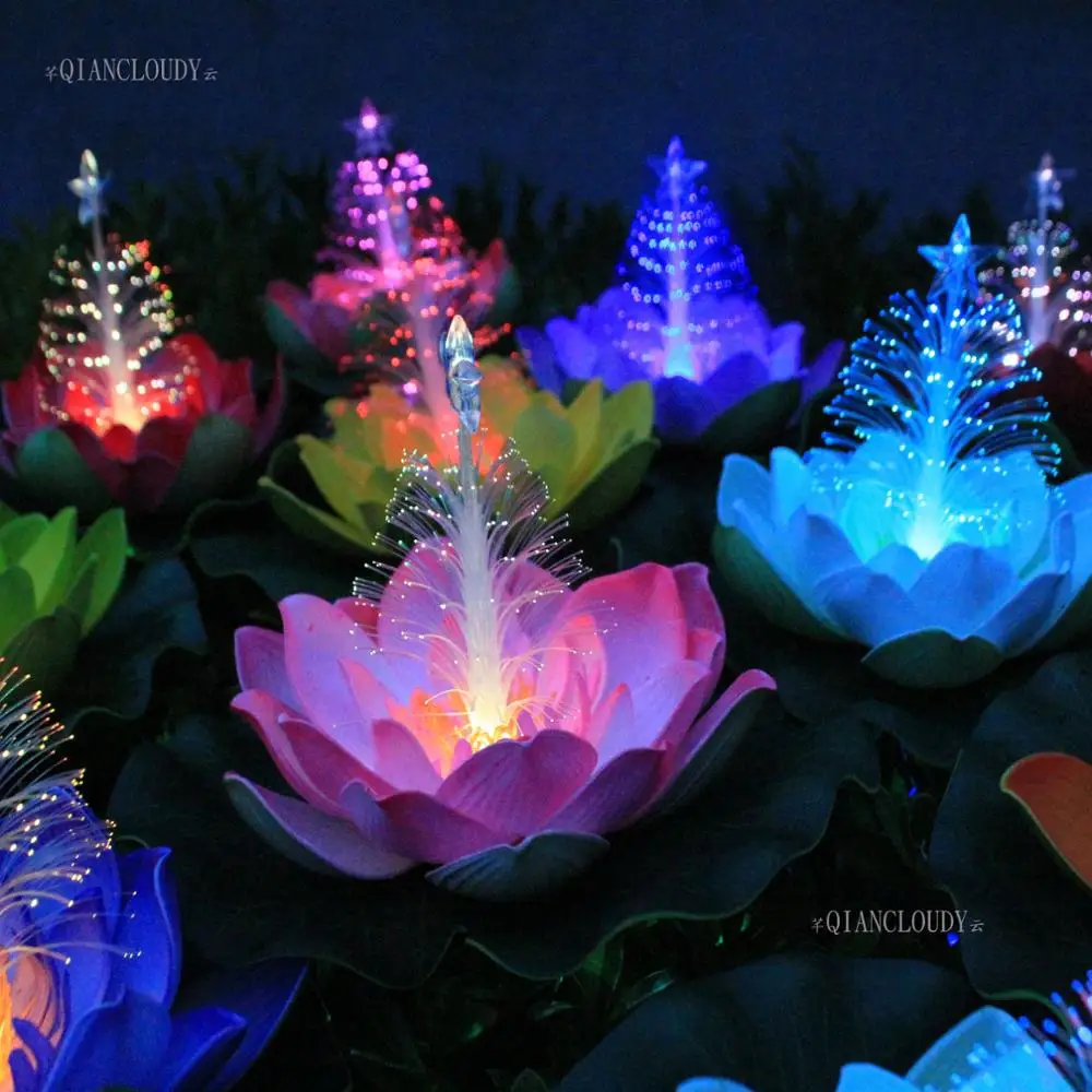 5 Pieces Artificial Led Light Optic Fibre Lotus Leaf Flowers Lily