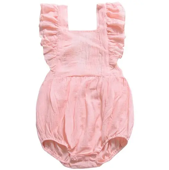 

Cotton Baby Girl Clothes Summer New Kids Ruffle Romper Jumpsuit Pink Playsuit For 0-24M