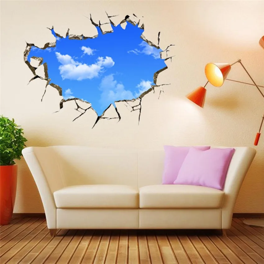 3D Ceiling Wall Sticker PVC Broken Sky Cloud Sticker Decal for Floor