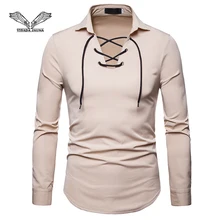 VISADA JAUNA Мужская кружевная дизайнерская рубашка с отворотом большого размера для среднего возраста, рубашка с длинным рукавом, однотонная Повседневная рубашка, размер S-2XL, TLH60