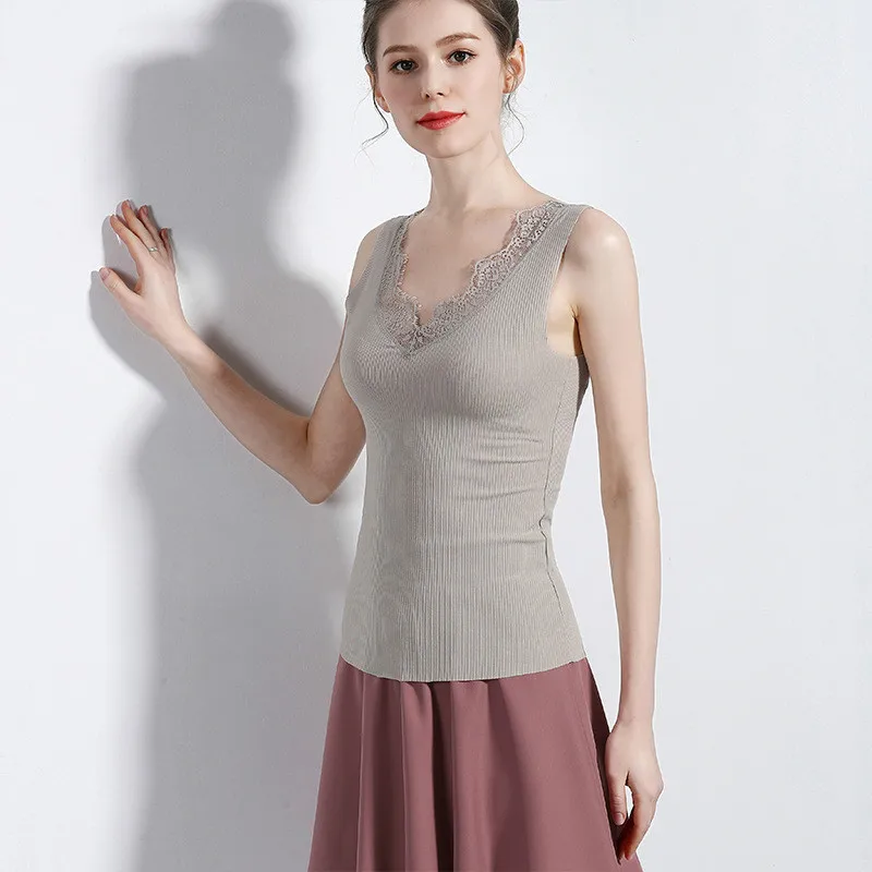 

MYDC 2019 New summer women vests high quality sexy lace v-neck tops solid casual top mujer underwear women