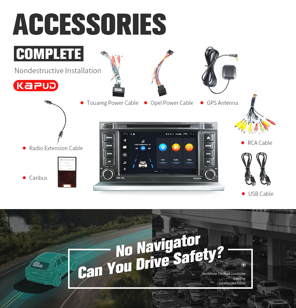 Best Kapud Car DVD Player with Buttons Touch Screen Stereo GPS Navi For Volkswagen Touarg with BT/MIC/DAB/OBD/Mirror Link 2