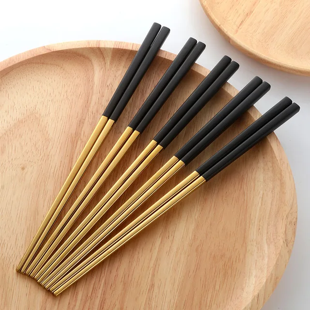 5 пар 304 нержавеющая сталь Палочки для еды серебристого цвета китайские многоразовые Нескользящие палочки для суши кухонные аксессуары Посуда Рождественский подарок - Цвет: 5 Black Chopsticks