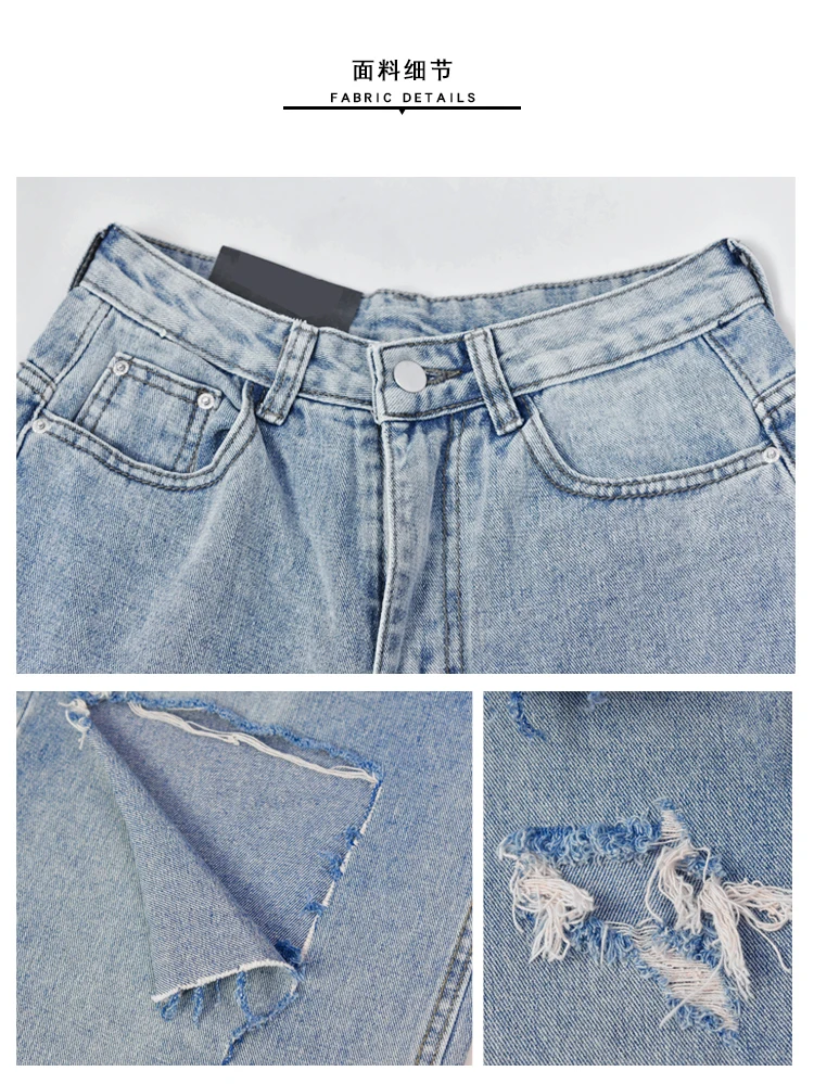 Для женщин Винтаж карманов повседневное широкие брюки свободные бойфренда джинсы для женские вымытая Высокая талия рваные мотобрюки