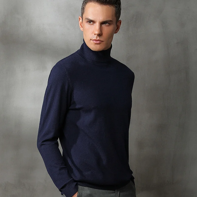 Осенний и зимний кашемировый свитер с высоким воротом, мужской свободный пуловер, свитер большого размера, деловой Повседневный Однотонный свитер - Цвет: Dark blue