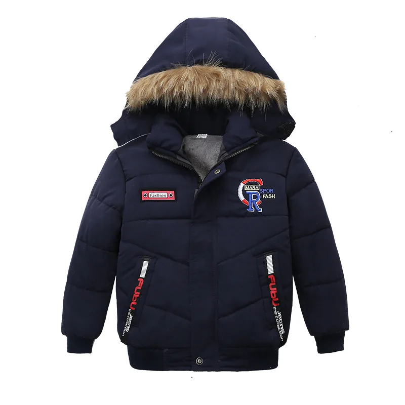 Зимний теплый воротник из густого меха, Детское пальто Детская верхняя одежда ветрозащитная флисовая подкладка, куртки для маленьких мальчиков и девочек на рост 90-110 см - Цвет: Тёмно-синий