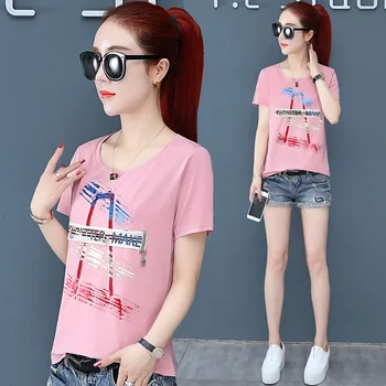 

2020 Short-sleeved T-shirt Women's New Summer Women's Wear Korean Printed Top, Loose Half-sleeve T-shirt