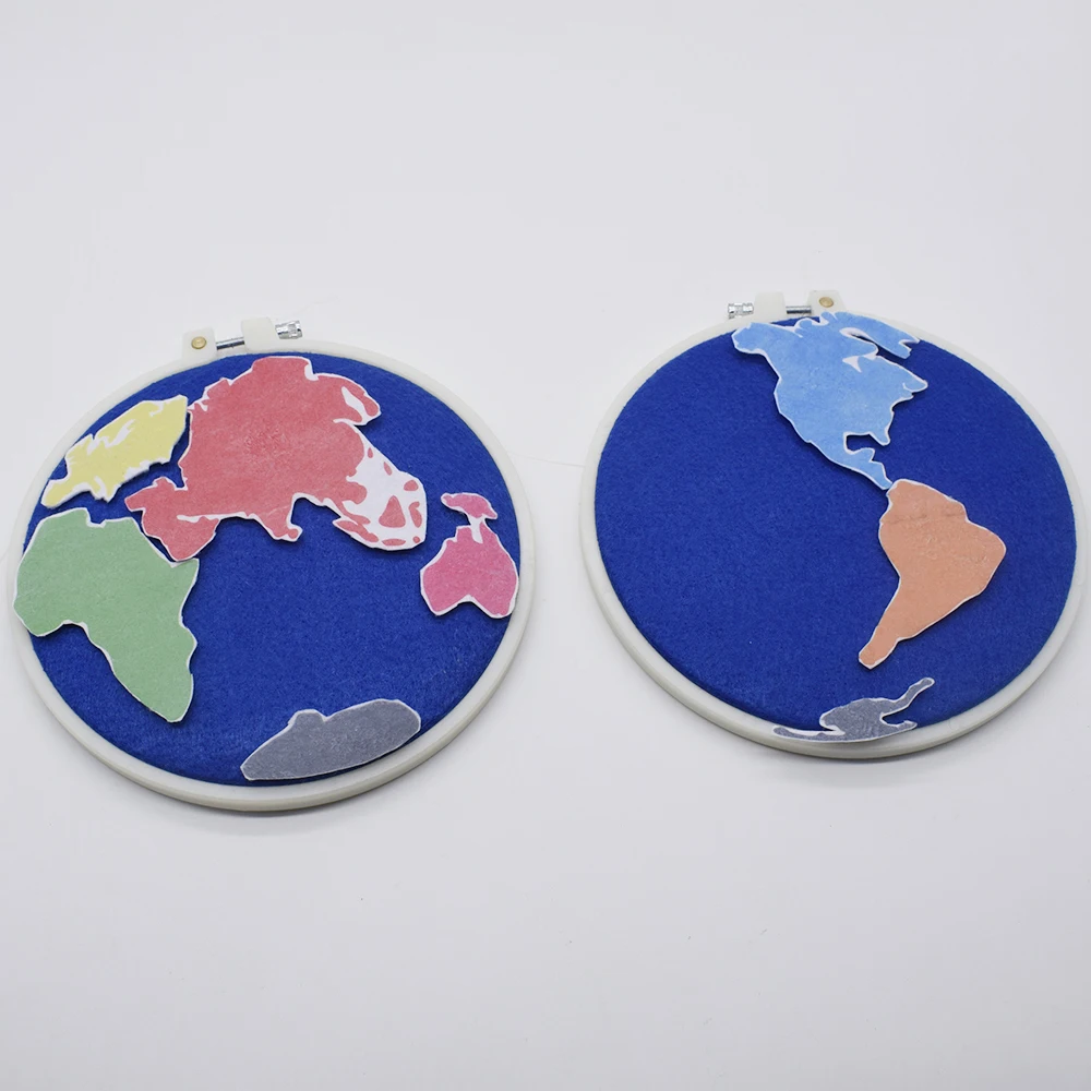

18cm Round Hoop Felt World Map Montessori materials Kid Handcraft Montessori Waldorf Learning Tool Toy Print Felt DIY Craft Kit