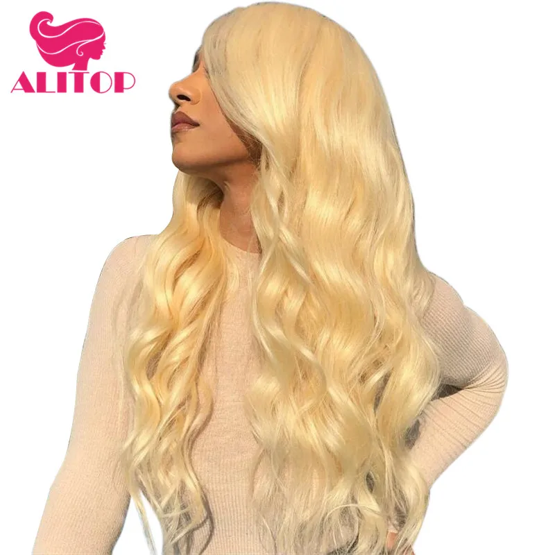 ALITOP Body Wave 613 paquetes con Peluca de cierre Pre desplumado 13X6 Blonde encaje frontal pelucas de cabello humano brasileño cabello Remy