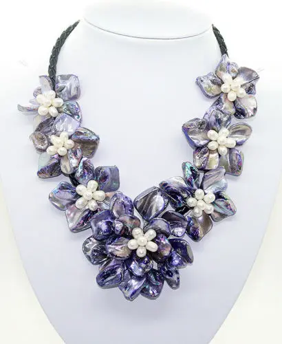 

natural White pearl lavender shell mother of pearl 7 flower pendant necklace 18"^^^@^Noble style Natural Fine jewe FREE SHIPPING