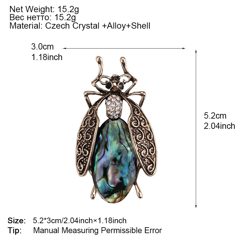ALLYES бронзового цвета металл натуральный ушка в виде ракушки Кристалл винтажные Броши с насекомыми для женщин ювелирные изделия