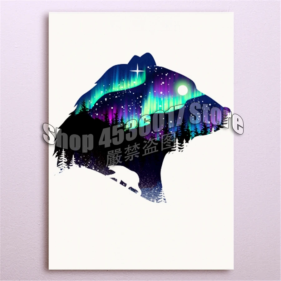 Animals 5d Diy Diamond Painting Cross Stitch Embroidery Northern Lights Mosaic Full Wall Stickers Home Decor | Дом и сад