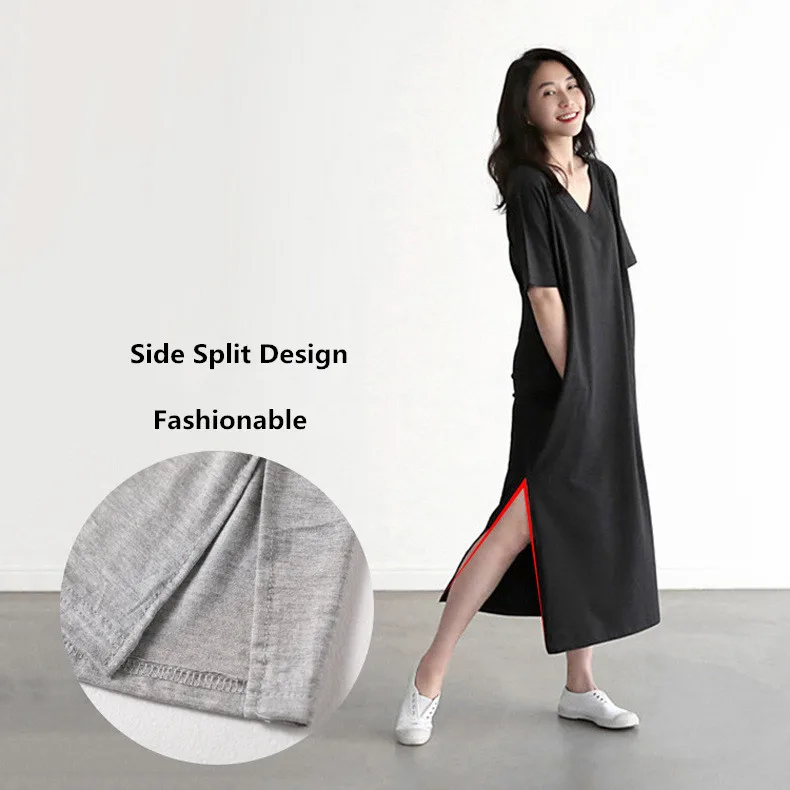 LZJN Women Summer Dress Loose Soft Modal Casual Midi Dress Solid Black 5 Colors Base Shirt Dress Plus Size Vestido verano (9)