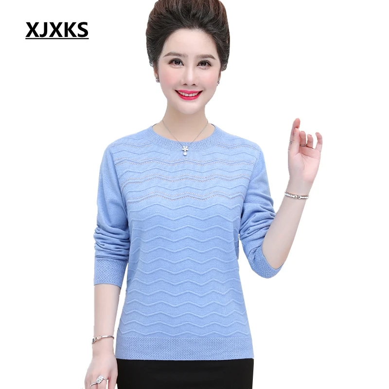 

XJXKS Sweater Women 2019 Plus Size Sweaters Elegant Wool Pullover Round Neck Long Sleeve Women Knitted Sweater