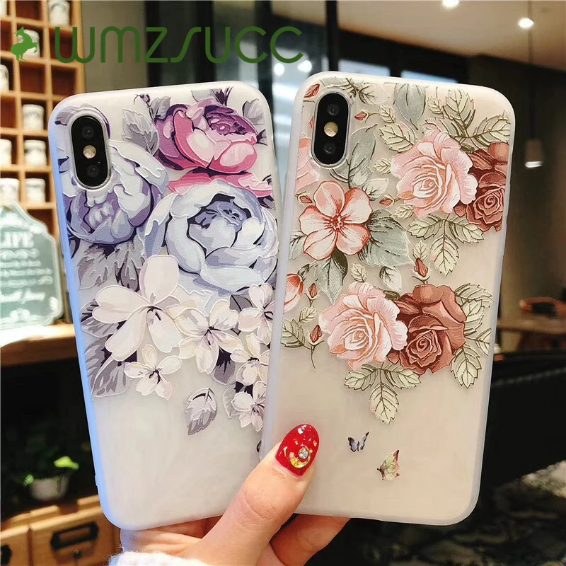 WMZSUCC Fashion New Spring Emboss Flower TPU Soft Phone Case for Apple iPhone X 6 6s 7 8 Plus phone back cover cases lovers |