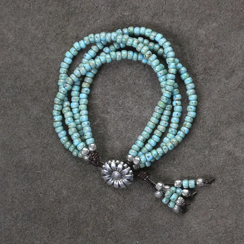 

4 Strand Boho Beaded Leather Wrap Bracelet Seed Bead Bohemian Wrap Bracelet Sunflower Clasp NimbleKnots Bracelet