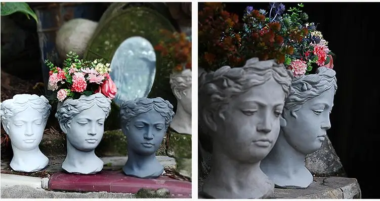 Наружный цемент Венера греческая статуэтку богини украшения цементной головки украшения цветочного горшка двора гаидская скульптура художественные фигурки