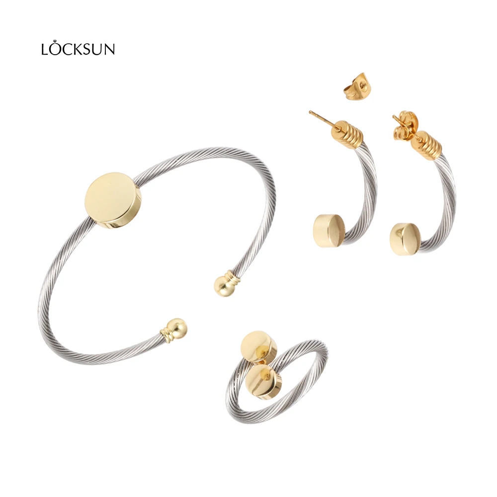 Locksun Fahion Stainless Steel Wire Drop Earrings modern Accessories For Women Charm Bracelet and Ring Jewelry Set | Украшения и