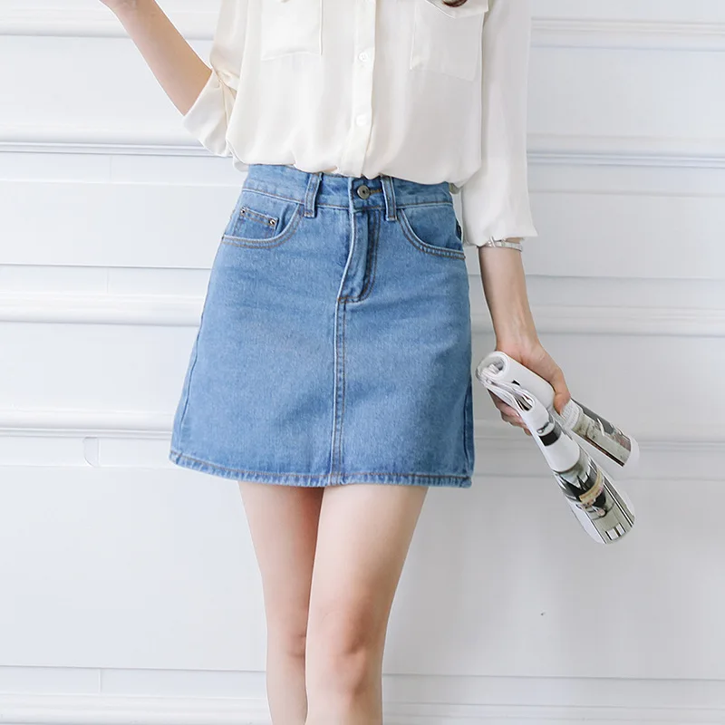 Above Knee Women Denim Skirt Saia A line Pencil Skirts Jupe 2017 Summer