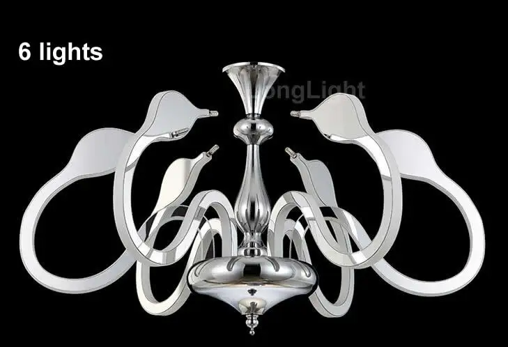 6 lights Современная светодиодная люстра, хромированная художественная лебедь, светодиодные люстры, люстра, минималистичный акриловый светильник для столовой, креативный 220 В - Цвет абажура: 6 lights