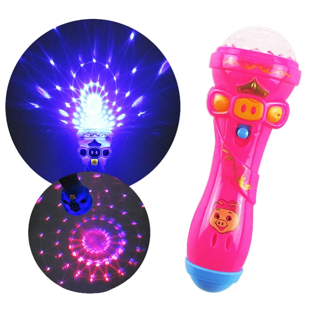 LED Light Flashing Projection Microphone Torch Shape Baby Kids Children