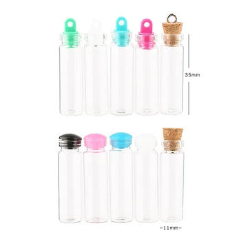 

100Pcs 11x35mm 2ml Wish Bottles Tiny Small Empty Clear Cork Glass Plastic cap Bottles Vials Wedding Holiday Decoration Gift L06C
